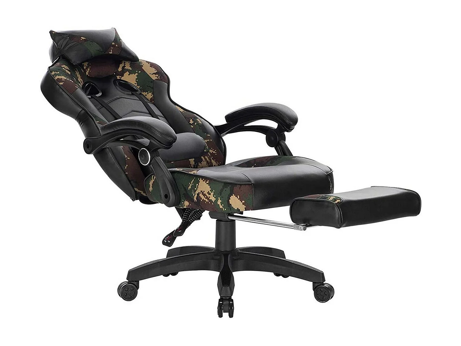 Sillas deportivas de oficina silla gaming con reposacabezas cojín lumbar y reposapiés en polipiel camuflaje negro 19_0000081