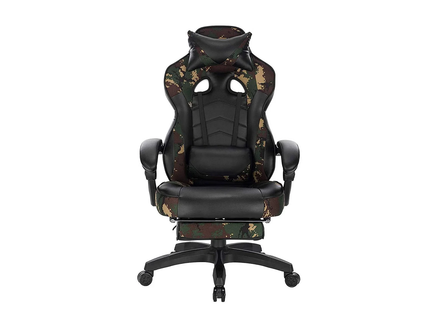 Sillas deportivas de oficina silla gaming con reposacabezas cojín lumbar y reposapiés en polipiel camuflaje negro 19_0000081