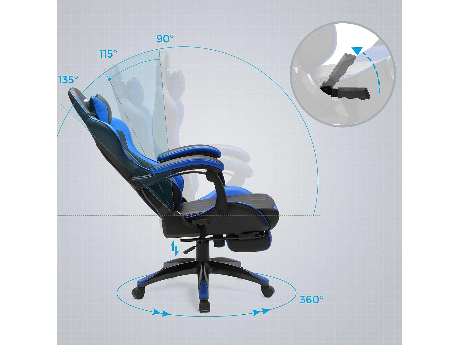 Fauteuil gamer chaise gaming bleue 66 x 73 x 123.5 cm 12_0001424