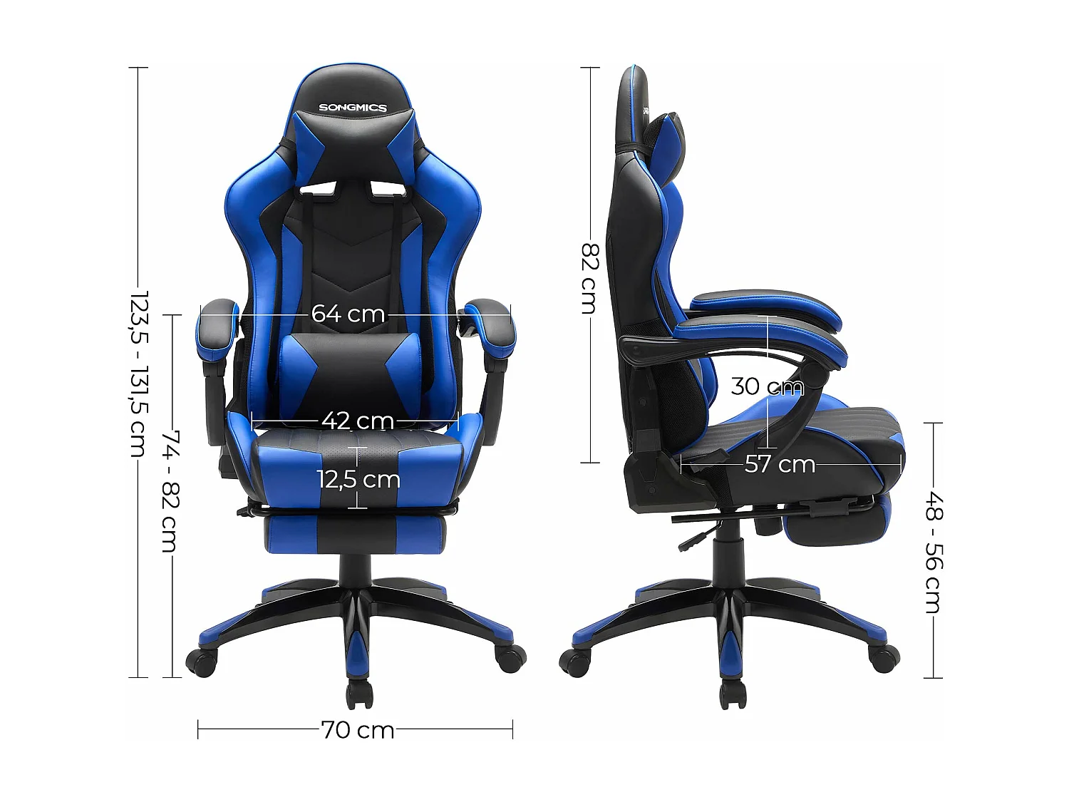 Fauteuil gamer chaise gaming bleue 66 x 73 x 123.5 cm 12_0001424