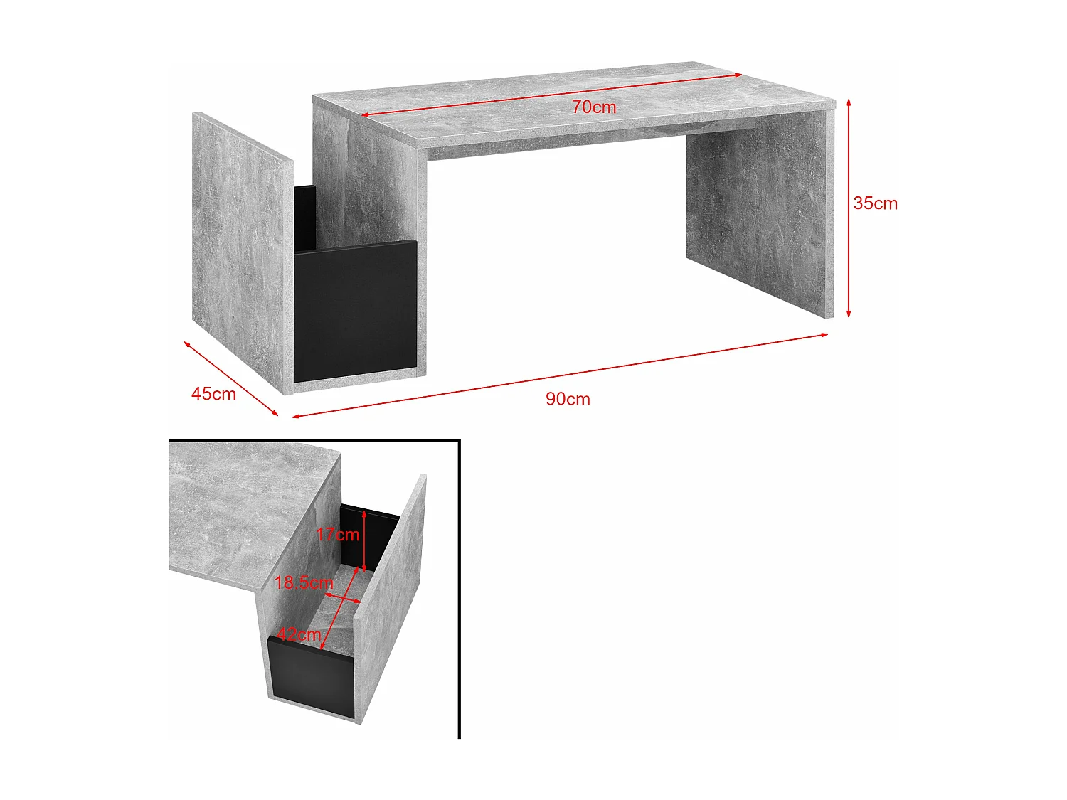 Table basse pour salon grise 90 x 45 x 35 cm 03_0006168