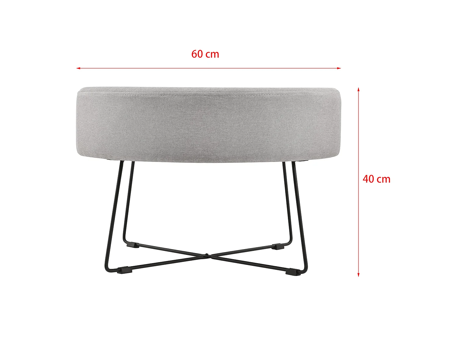 Table basse ronde repose pieds textile métal 60 cm gris et noir 03_0004153