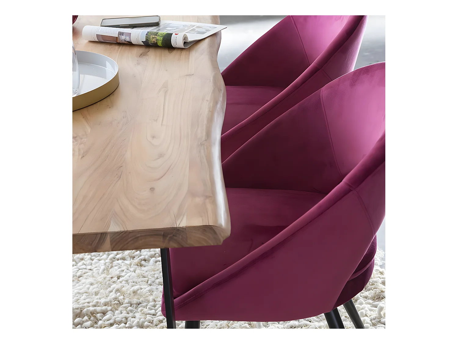 Chaise style fauteuil en velours rose framboise Elouan (lot de 2)