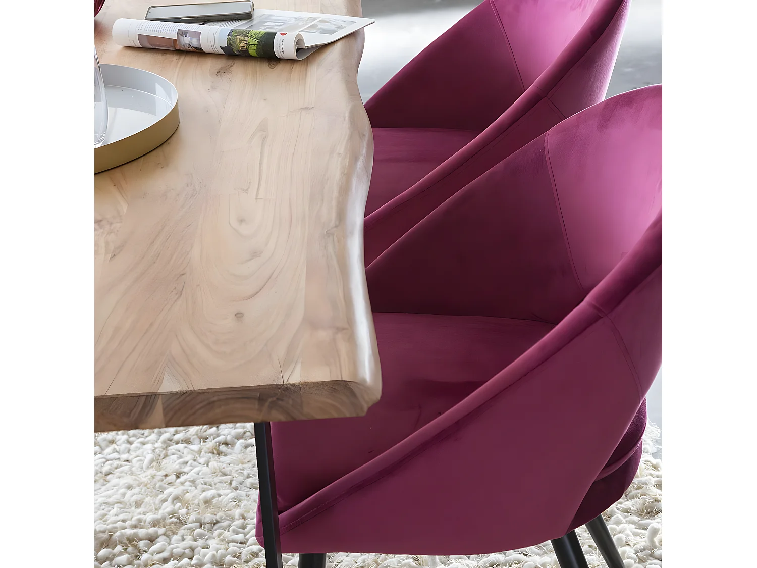 Lote de 2 sillas estilo sillón en terciopelo rosa frambuesa Elouan para un interior escandinavo cómodo y elegante