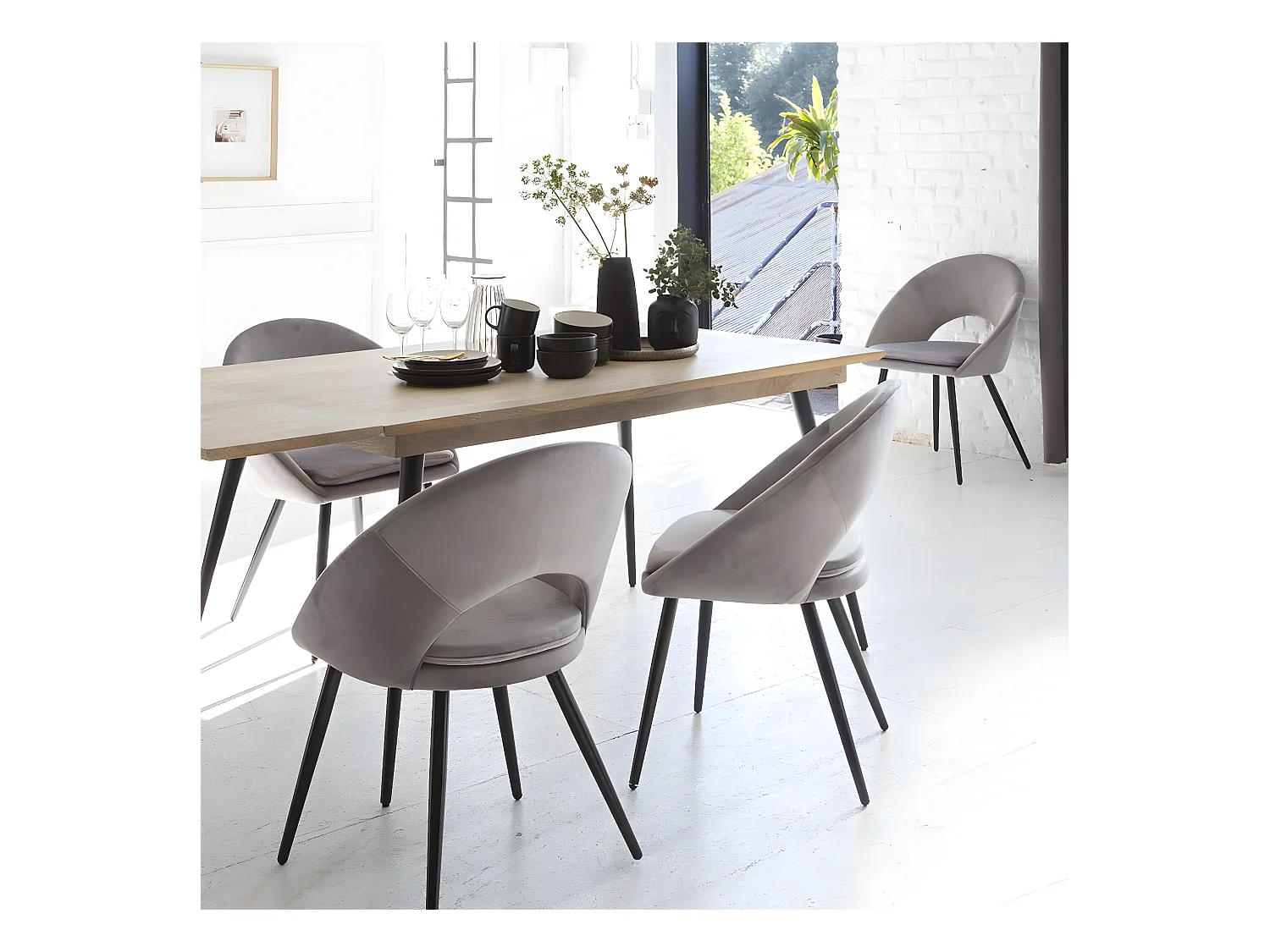 Chaise style fauteuil en velours gris souris Elouan (lot de 2)