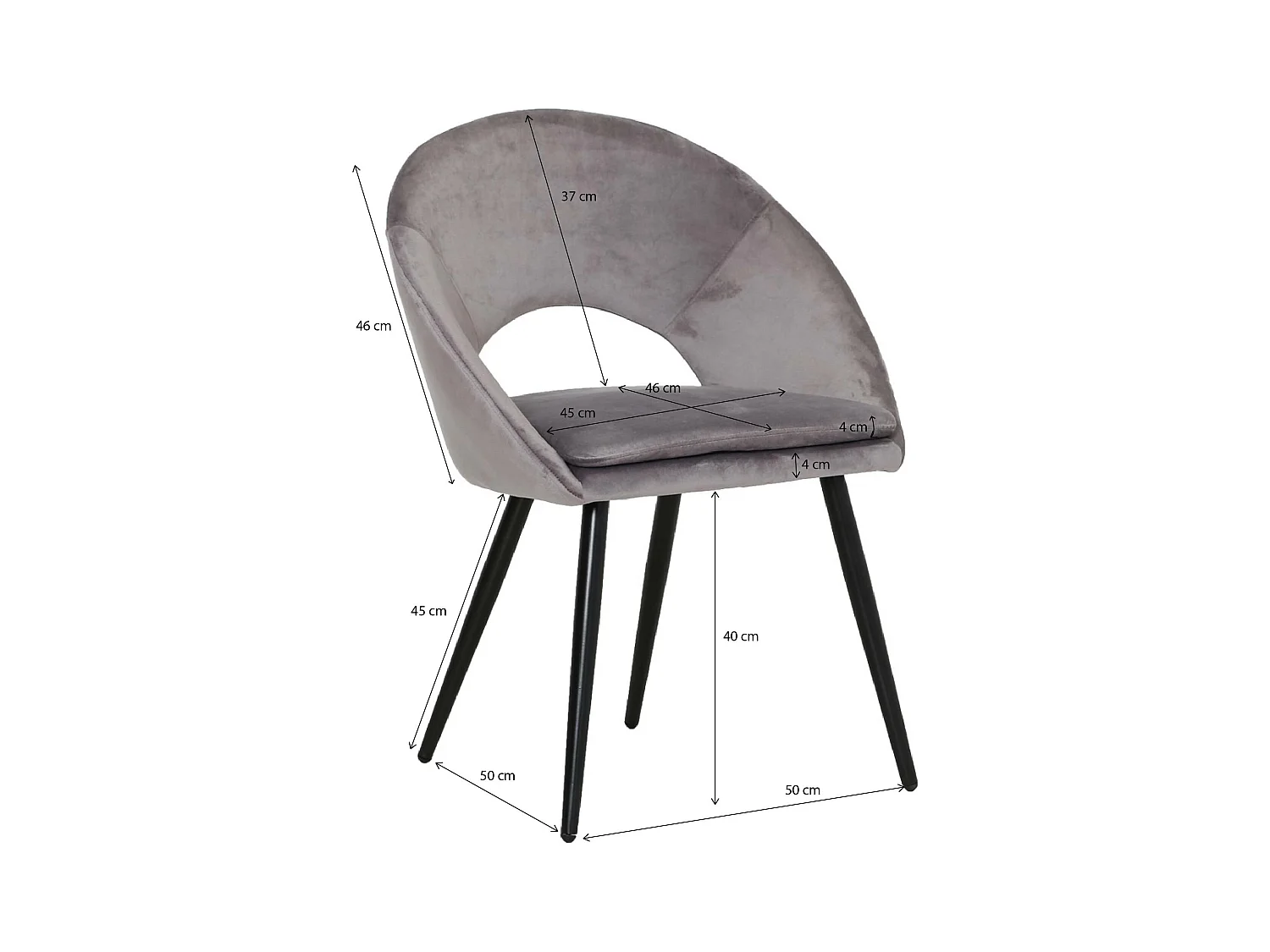 Juego de 2 sillas estilo sillón en terciopelo gris ratón Elouan, diseño escandinavo con cojín acolchado y patas de metal negro.