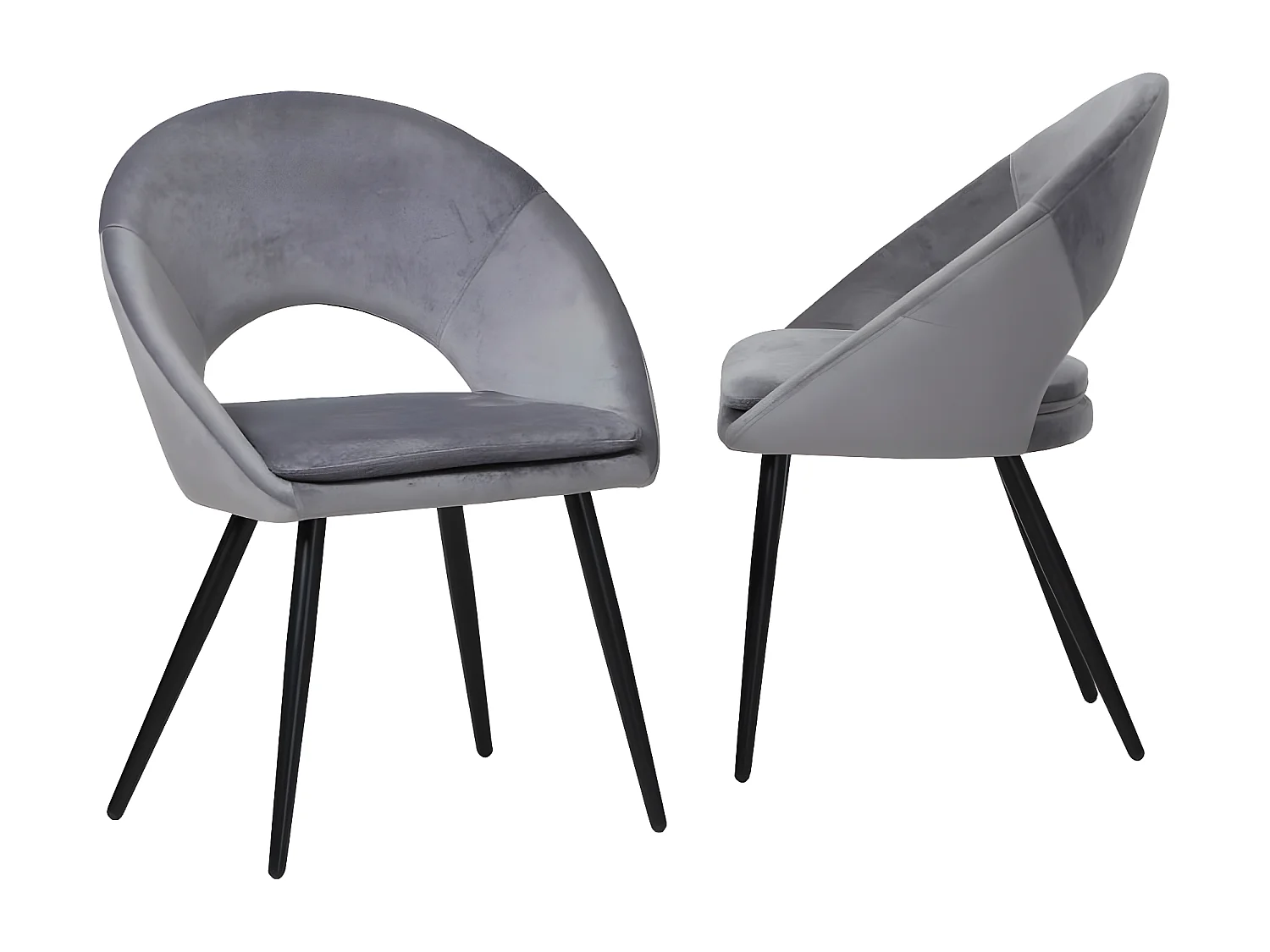 Juego de 2 sillas estilo sillón en terciopelo gris ratón Elouan, diseño escandinavo con cojín acolchado y patas de metal negro.