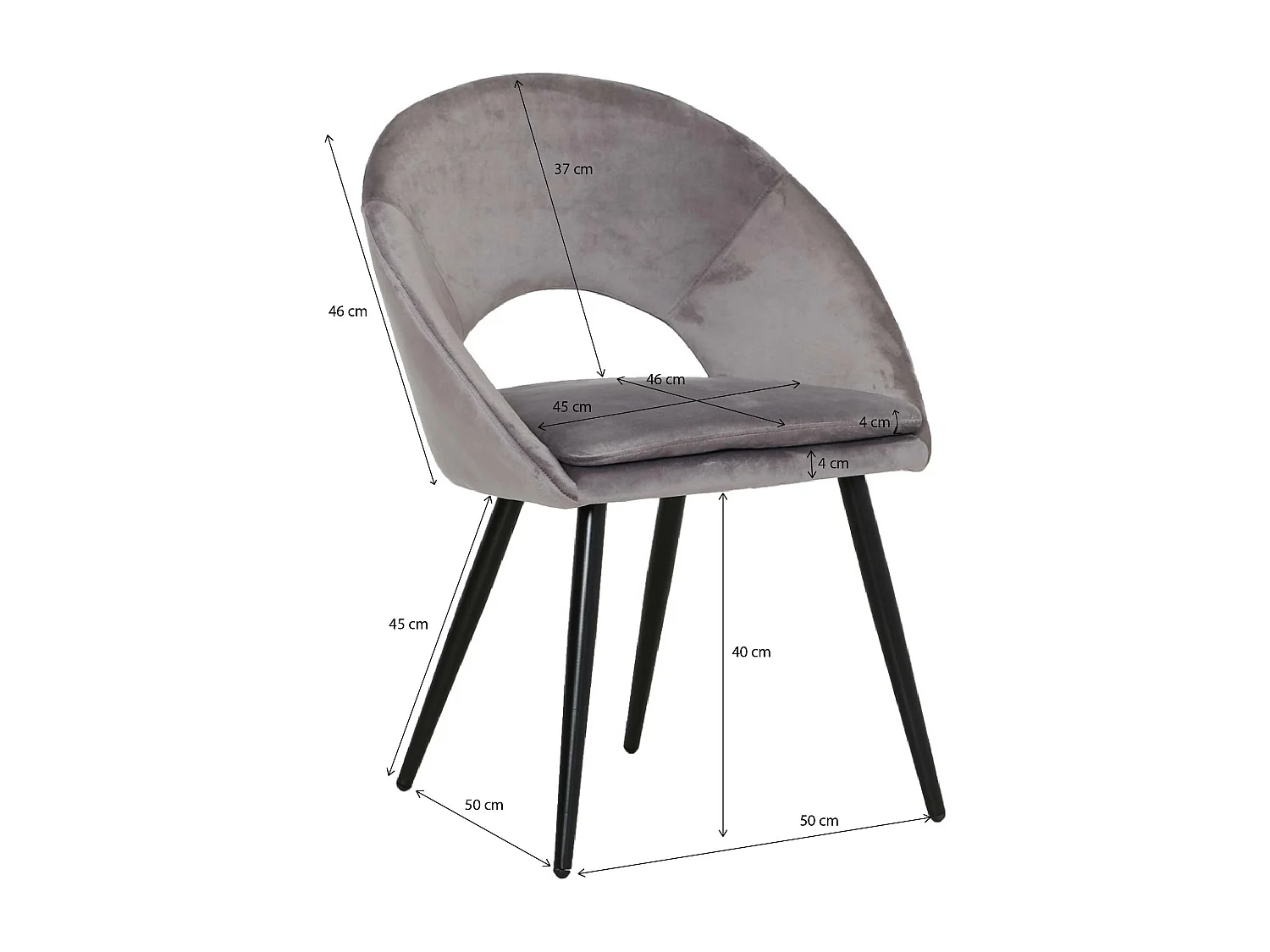 Juego de 2 sillas estilo sillón en terciopelo gris ratón Elouan, diseño escandinavo con cojín acolchado y patas de metal negro.