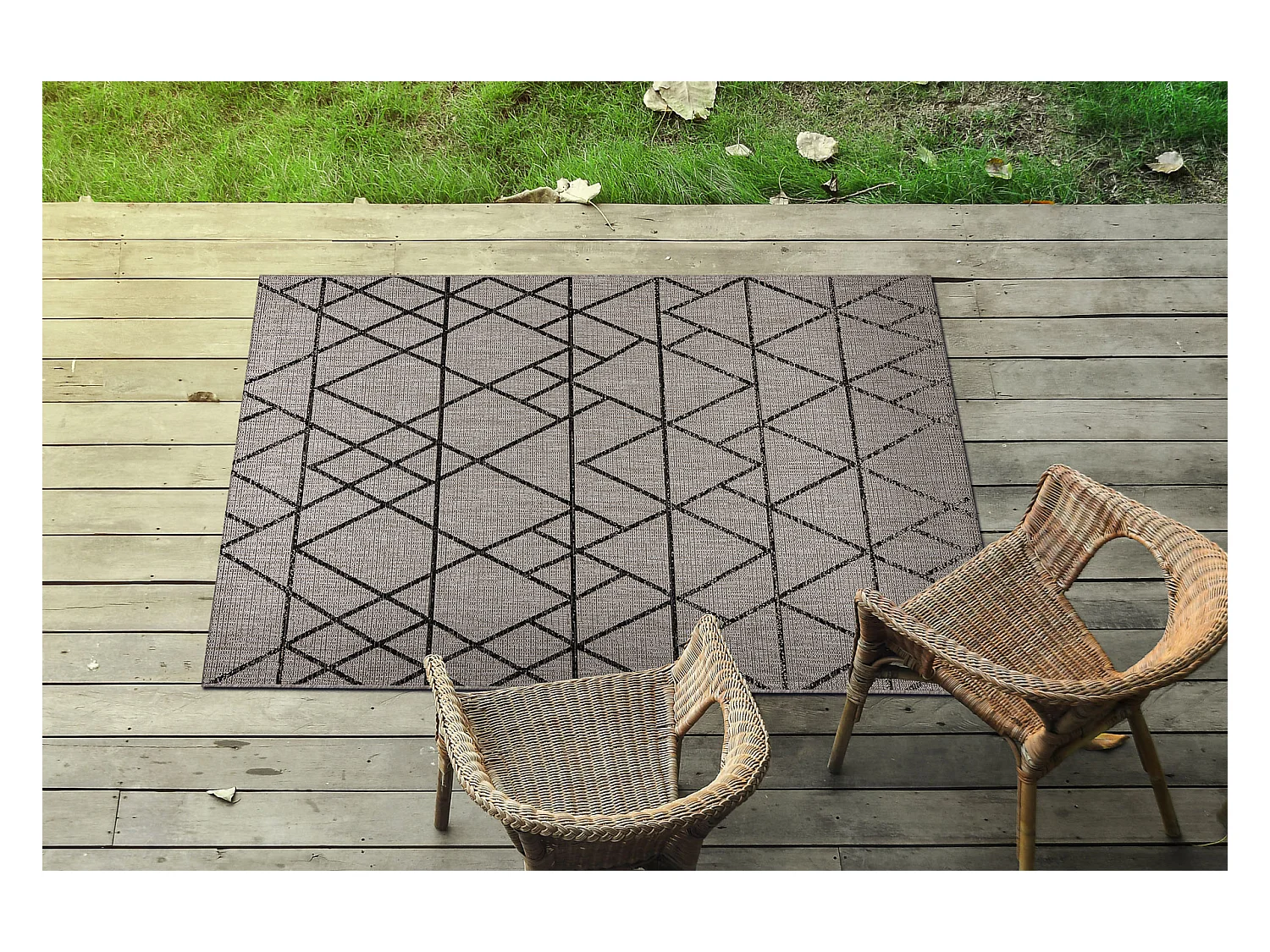 Sisal tapijt SISAL FLOORLUX 20508 zilver / zwartkluring DRIEHOEKEN 240x330 cm