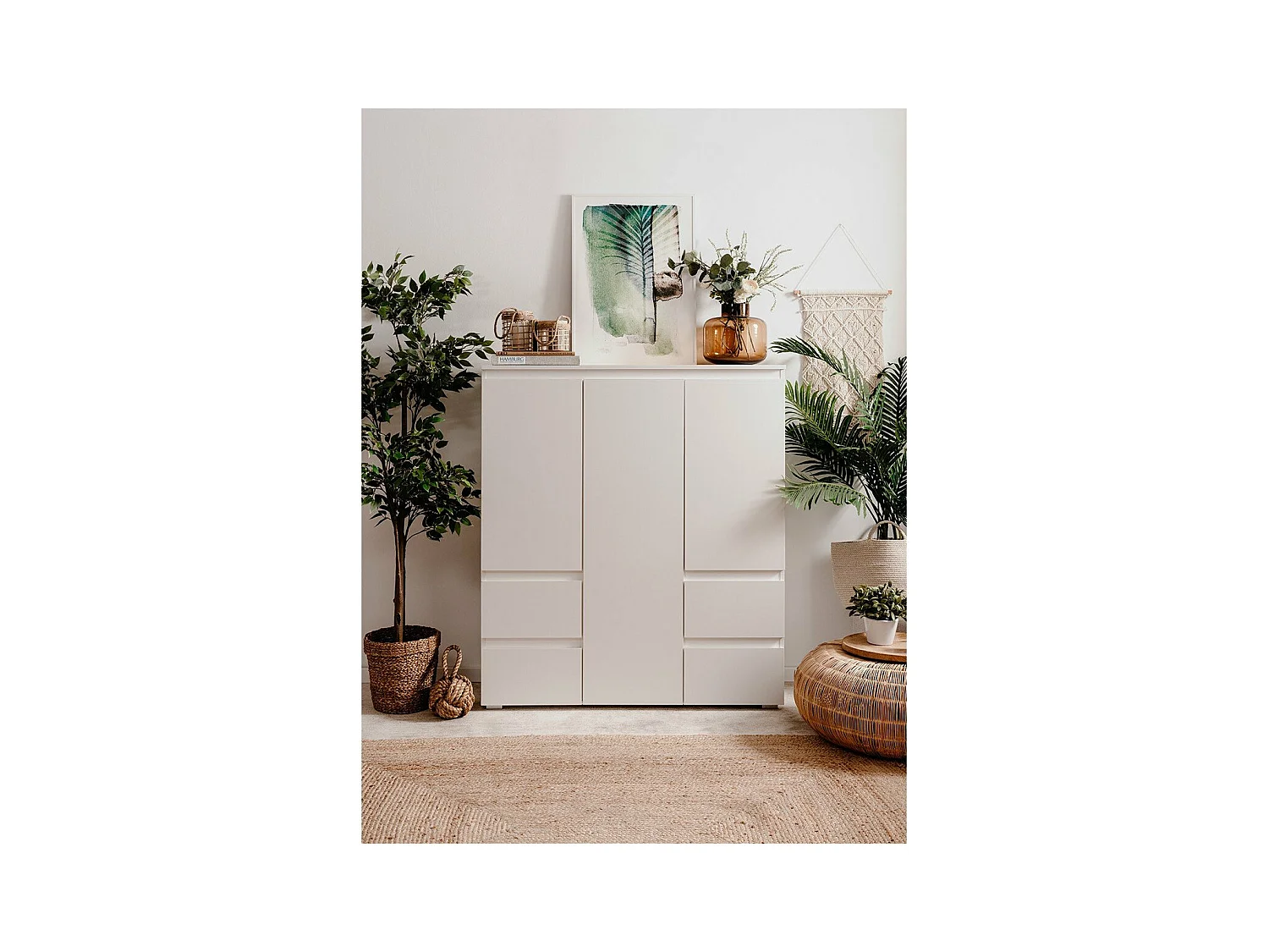 Buffet haut 3 portes, 4 tiroirs et 5 étagères - L116 x H131cm