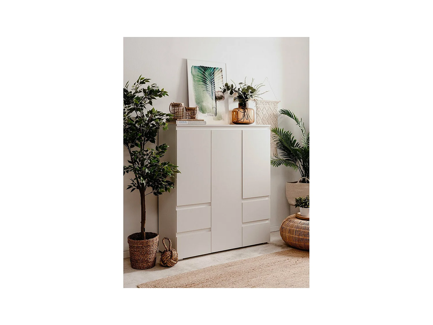 Buffet haut 3 portes, 4 tiroirs et 5 étagères - L116 x H131cm