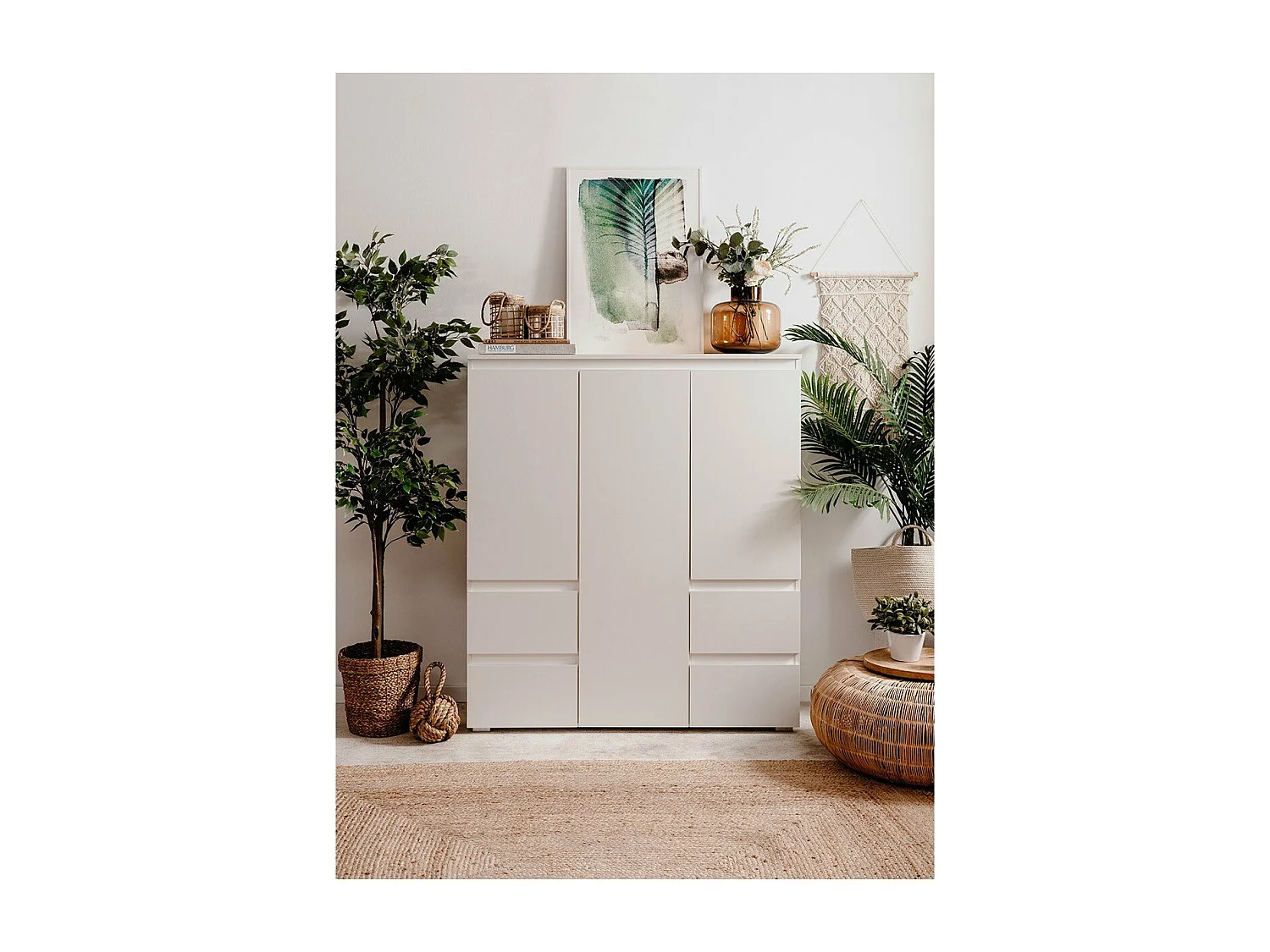 Buffet haut 3 portes, 4 tiroirs et 5 étagères - L116 x H131cm