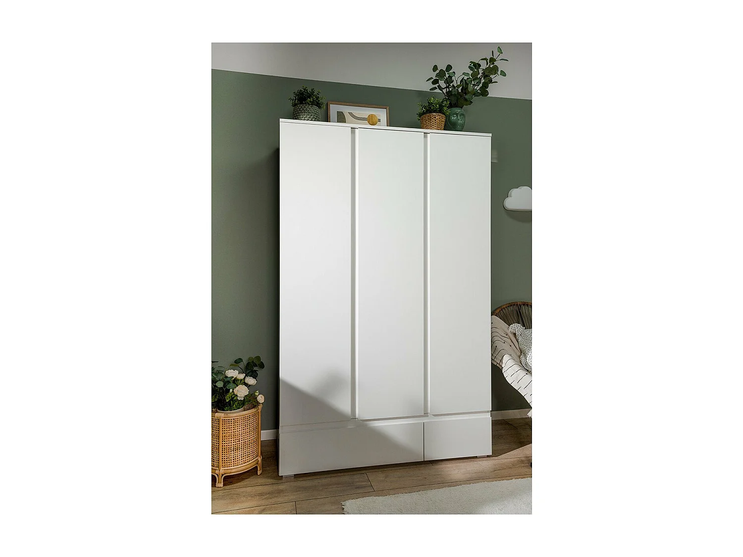 Armoire 3 portes 2 tiroirs blanc - L120 x H191cm