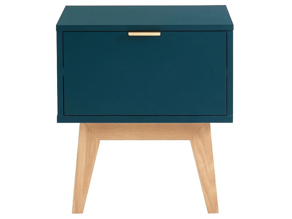 Table de chevet 1 tiroir - laqué bleu canard - Collection Emma - ELLE DÉCORATION