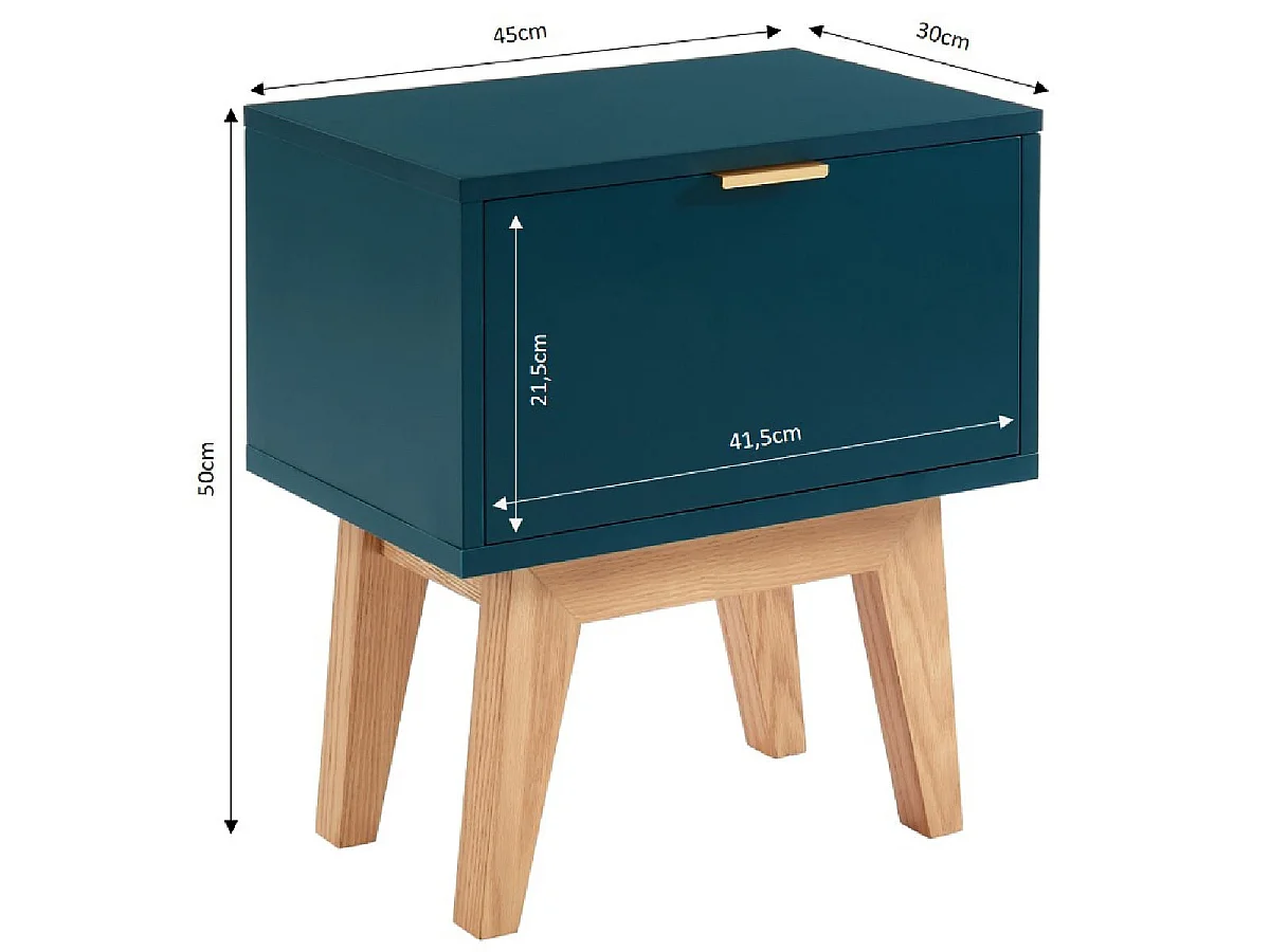 Table de chevet 1 tiroir - laqué bleu canard - Collection Emma - ELLE DÉCORATION