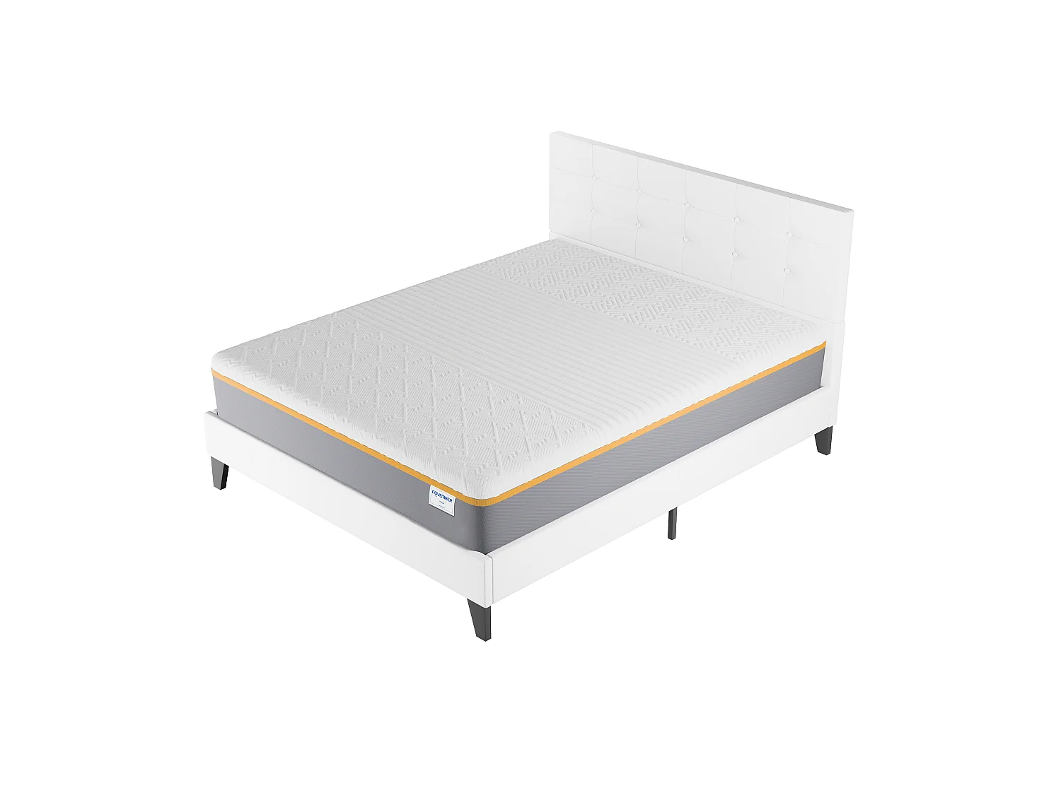 Ensemble 140x200 cm, lit avec tête de lit + Matelas mousse latex ép.28cm accueil à mémoire de forme