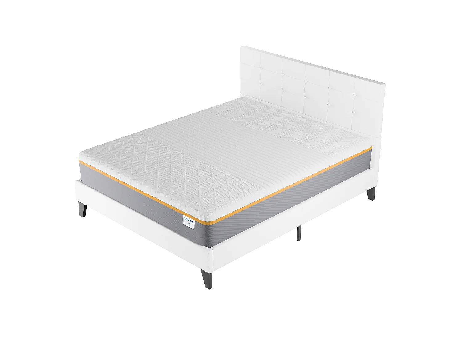 Ensemble 140x200 cm, lit avec tête de lit + Matelas mousse latex ép.28cm accueil à mémoire de forme