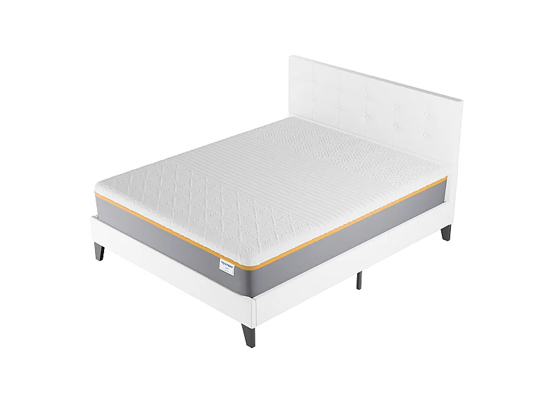 Ensemble 160x200 cm, lit avec tête de lit + Matelas mousse latex ép.28cm accueil à mémoire de forme