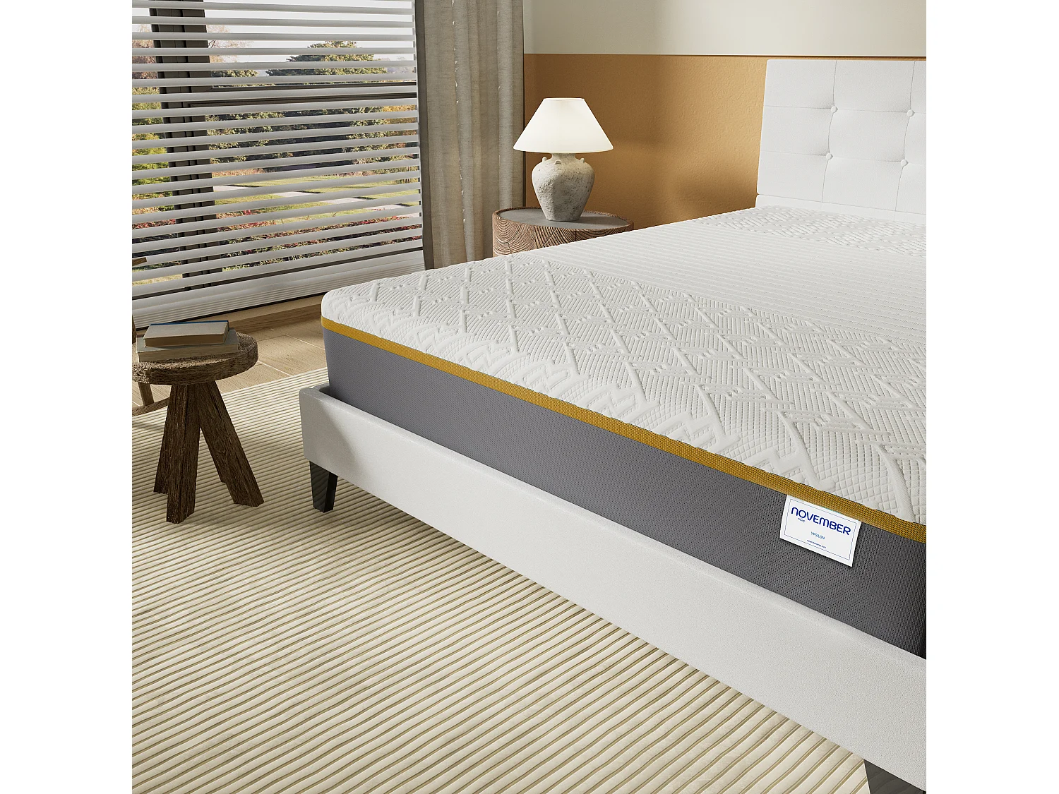 Ensemble 160x200 cm, lit avec tête de lit + Matelas mousse latex ép.28cm accueil à mémoire de forme