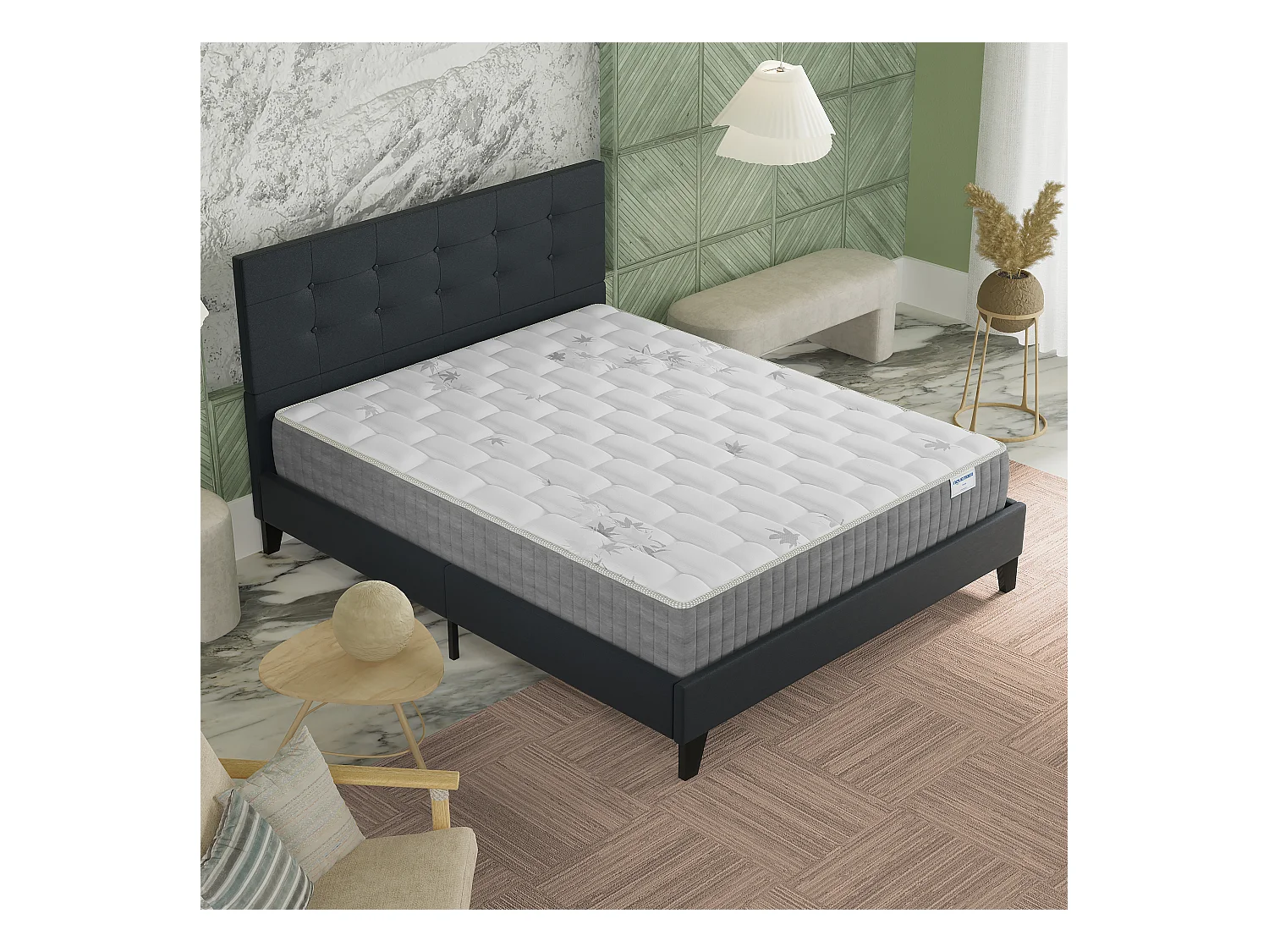 Ensemble 120x190 cm, lit avec tête de lit + matelas ressorts ensachés, ép. 25cm à mémoire de forme