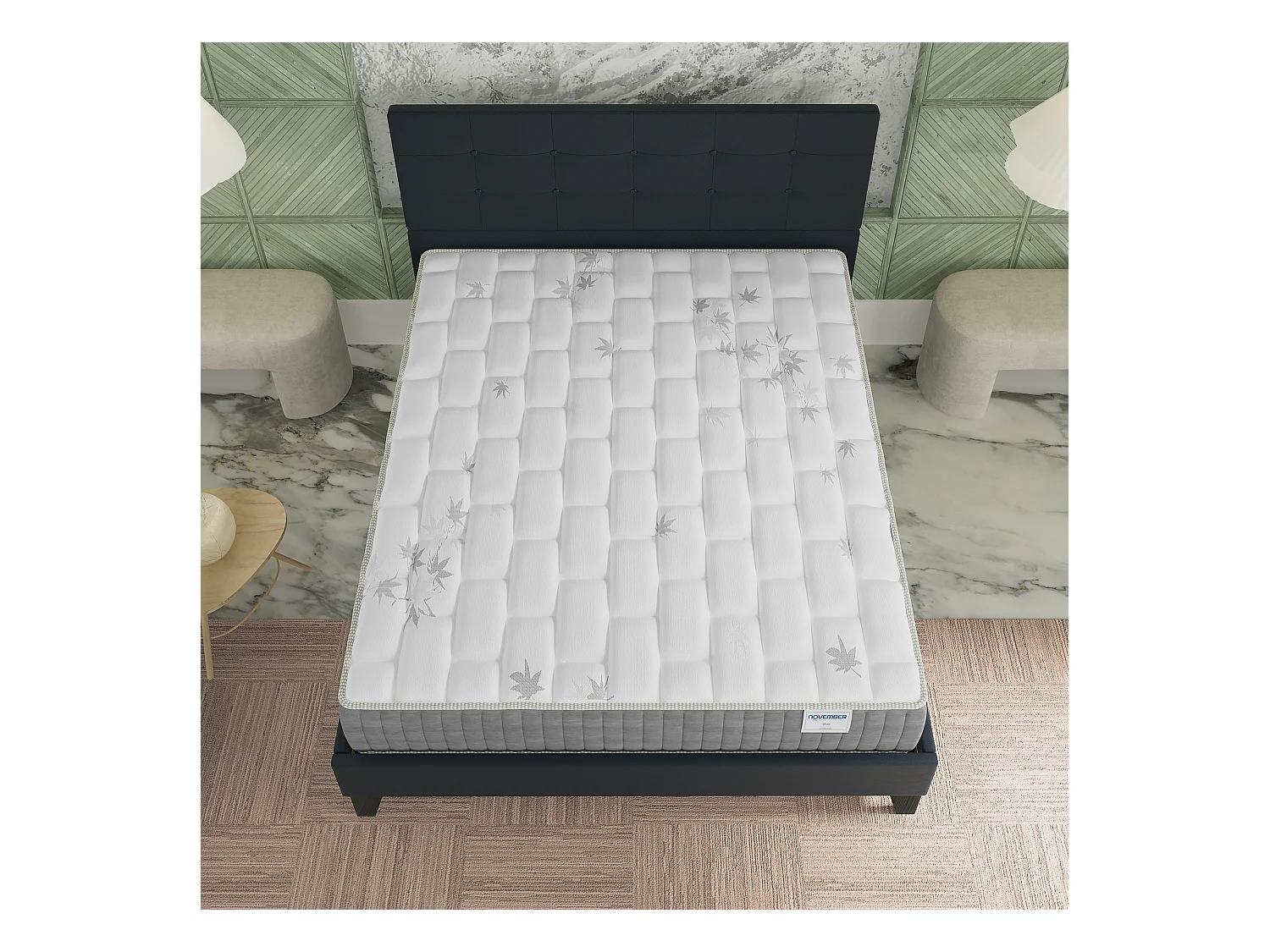 Ensemble 120x190 cm, lit avec tête de lit + matelas ressorts ensachés, ép. 25cm à mémoire de forme