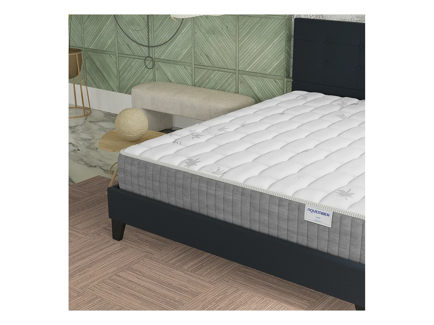 Ensemble 120x190 cm, lit avec tête de lit + matelas ressorts ensachés, ép. 25cm à mémoire de forme