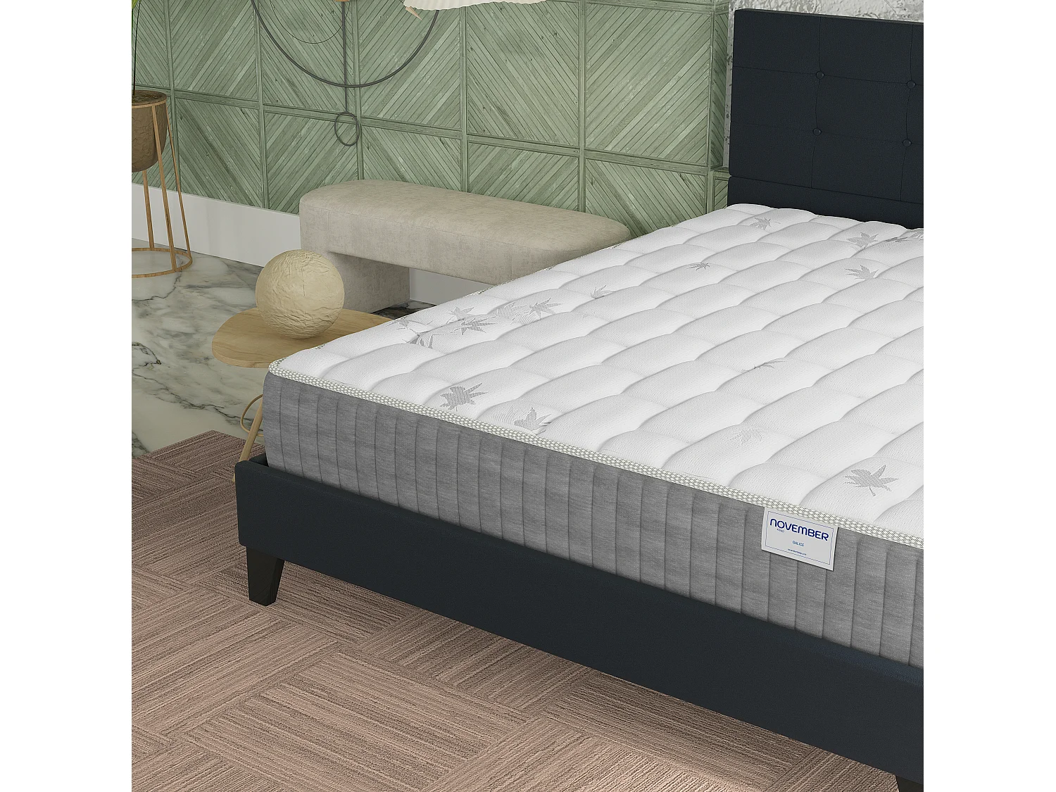 Ensemble 120x190 cm, lit avec tête de lit + matelas ressorts ensachés, ép. 25cm à mémoire de forme