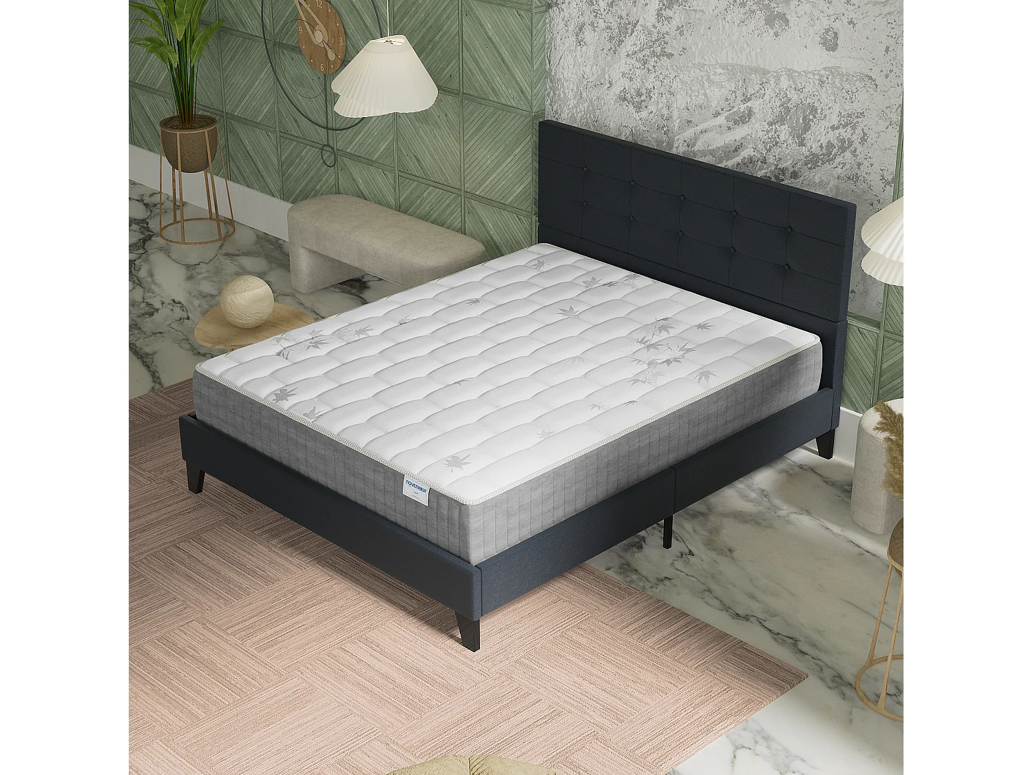 Ensemble 160x200 cm, lit avec tête de lit + matelas ressorts ensachés, ép. 25cm à mémoire de forme