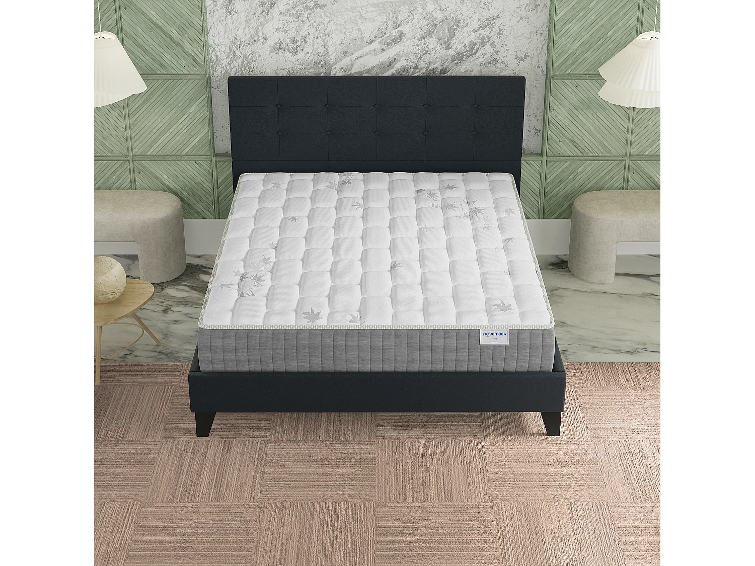 Ensemble 160x200 cm, lit avec tête de lit + matelas ressorts ensachés, ép. 25cm à mémoire de forme