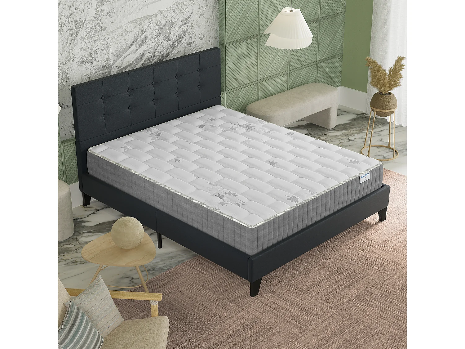 Ensemble 160x200 cm, lit avec tête de lit + matelas ressorts ensachés, ép. 25cm à mémoire de forme