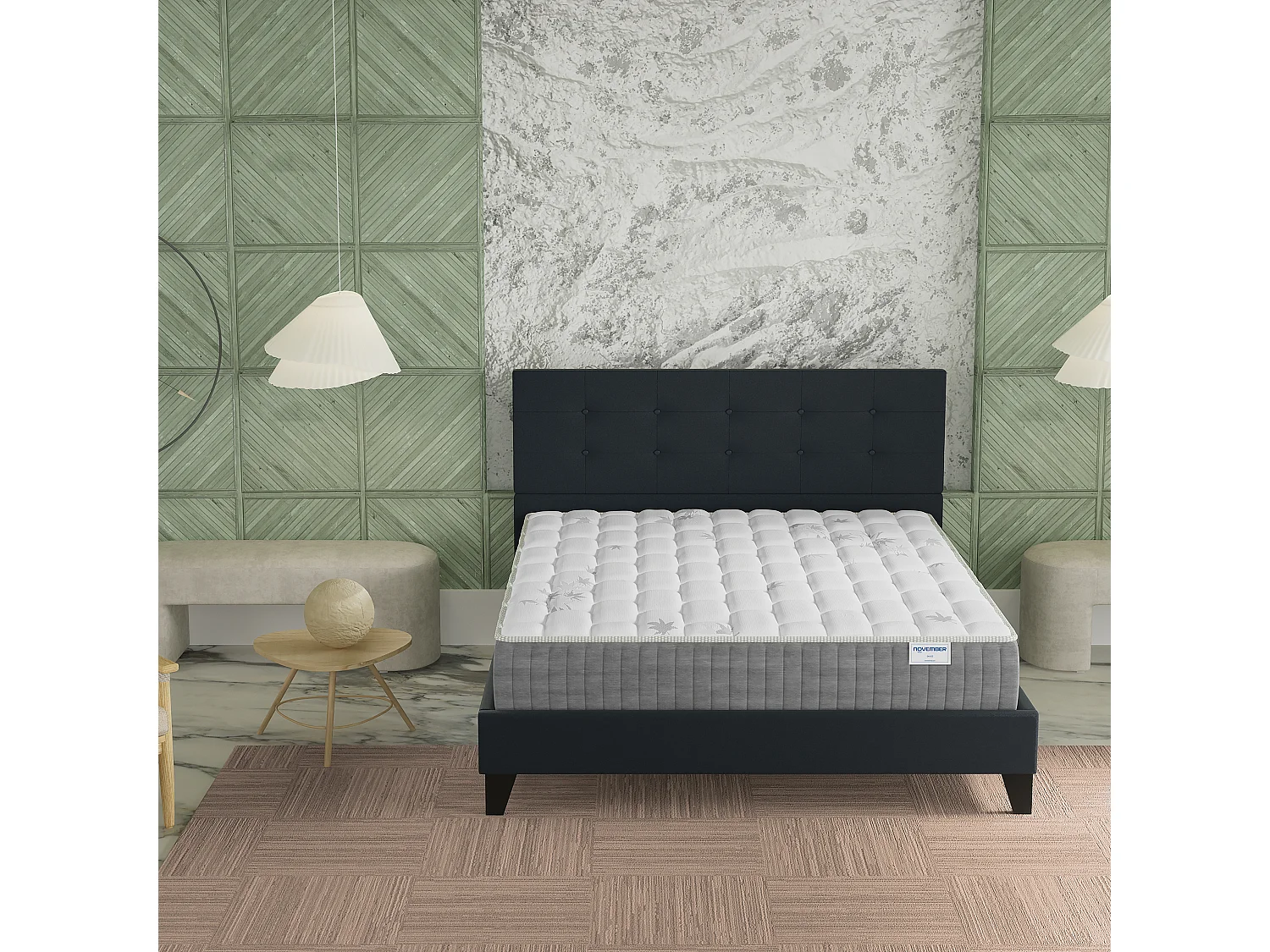 Ensemble 160x200 cm, lit avec tête de lit + matelas ressorts ensachés, ép. 25cm à mémoire de forme
