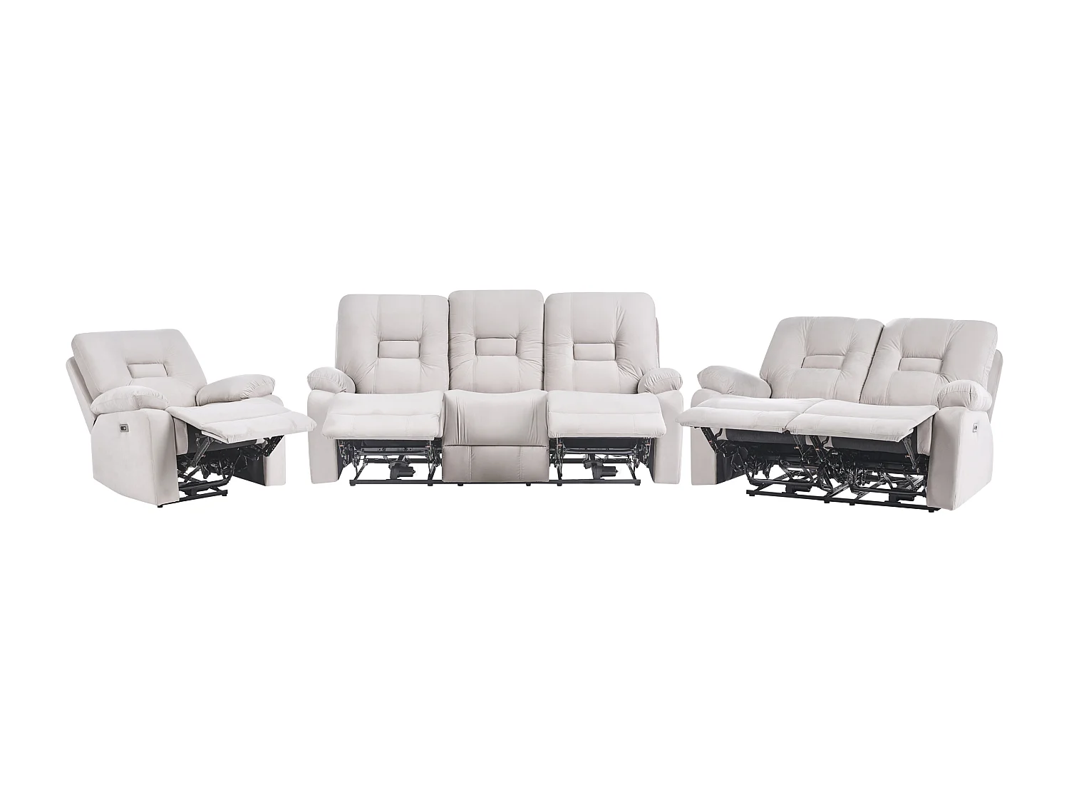 Elektrisch verstellbares Sofa Set 3-teilig Samt beige USB-Anschluss LED Bergen