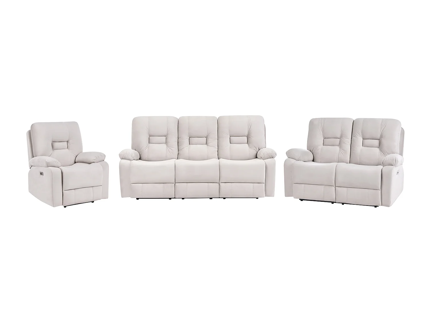 Elektrisch verstellbares Sofa Set 3-teilig Samt beige USB-Anschluss LED Bergen