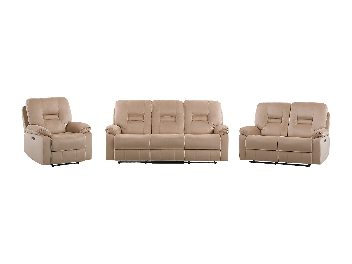 Ensemble de salon relax électrique BERGEN Velours Beige sable avec port USB 6 places