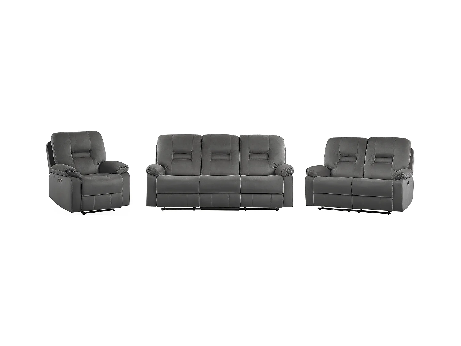 Elektrisch verstellbares Sofa Set 3-teilig Samt grau USB-Anschluss LED Bergen