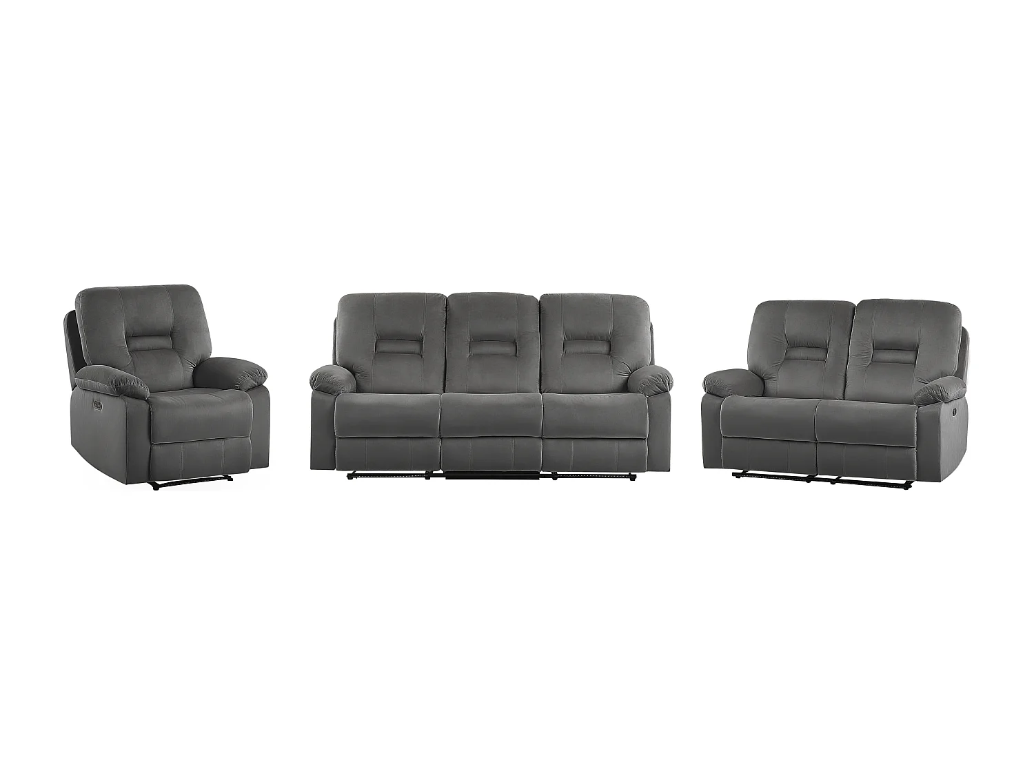 Conjunto de sala de estar reclinable eléctrico BERGEN Terciopelo Gris oscuro con puerto USB 6 plazas