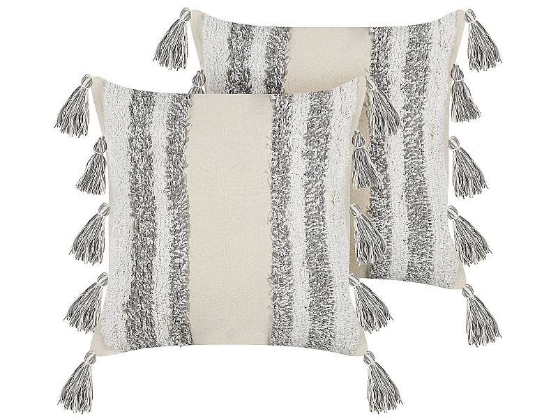 Conjunto de 2 almofadas decorativas HELICONIA Algodão 45 x 45 cm Creme Às riscas