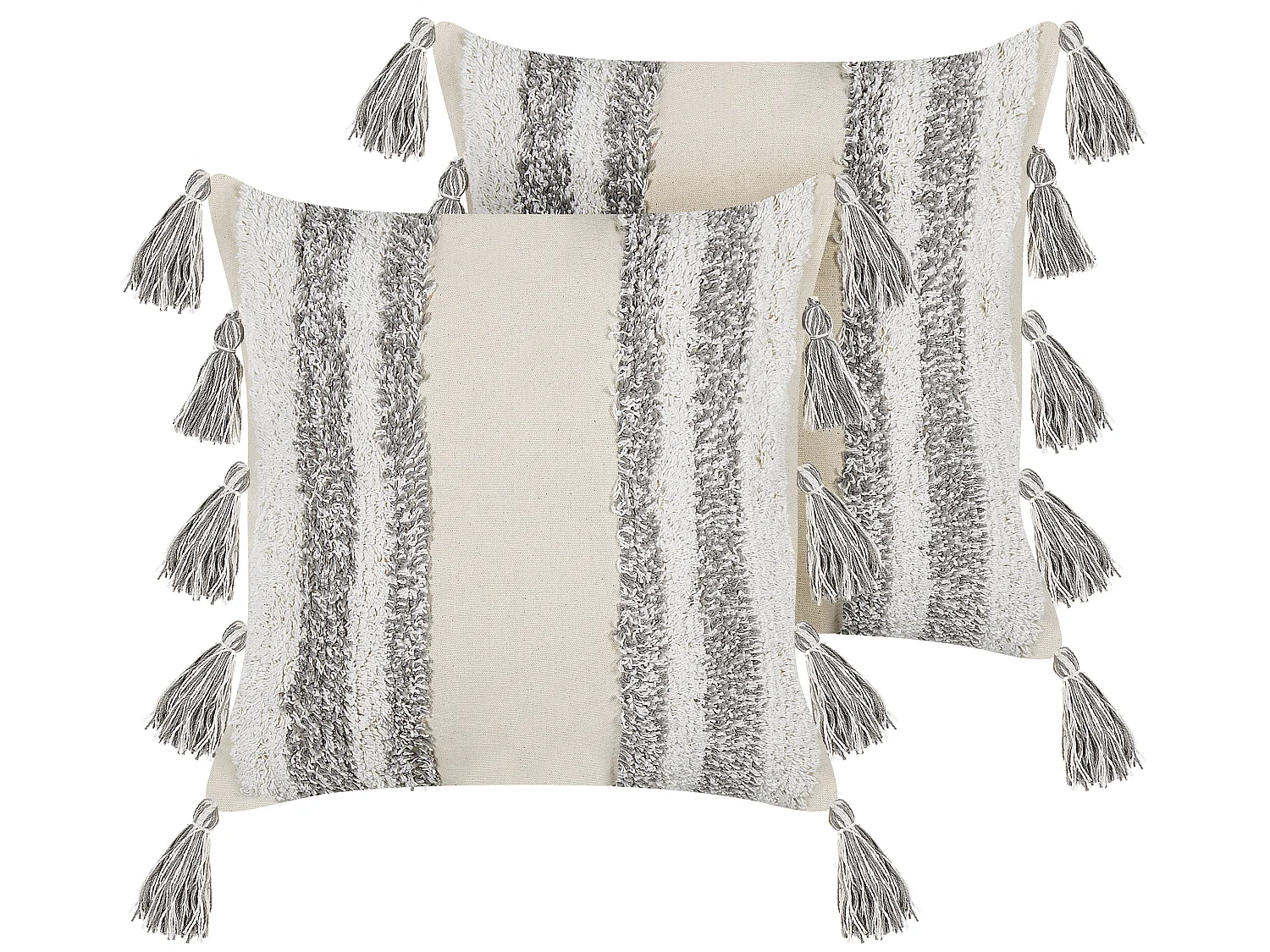 Conjunto de 2 almofadas decorativas HELICONIA Algodão 45 x 45 cm Creme Às riscas