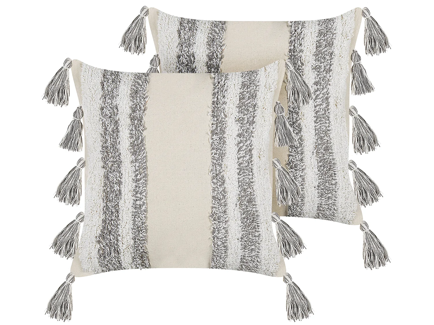 Dekokissen Baumwolle mit Fransen beige/grau 45x45cm 2er Set Heliconia