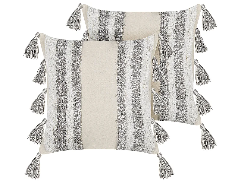 Set di 2 cuscini HELICONIA Cotone 45 x 45 cm Beige A strisce