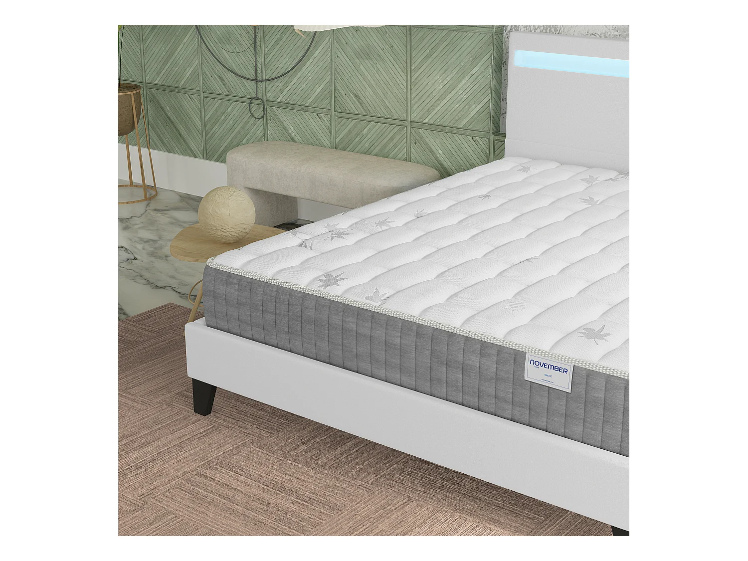 Ensemble Matelas ressorts ensachés + Lit avec tête de lit 140x190 cm ép. 25cm accueil mémoire de forme