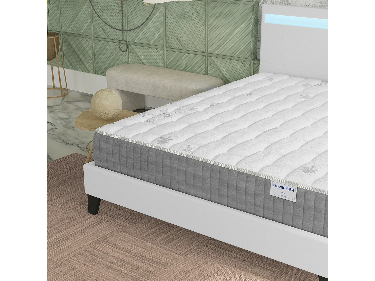 Ensemble Matelas ressorts ensachés + Lit avec tête de lit 140x190 cm ép. 25cm accueil mémoire de forme