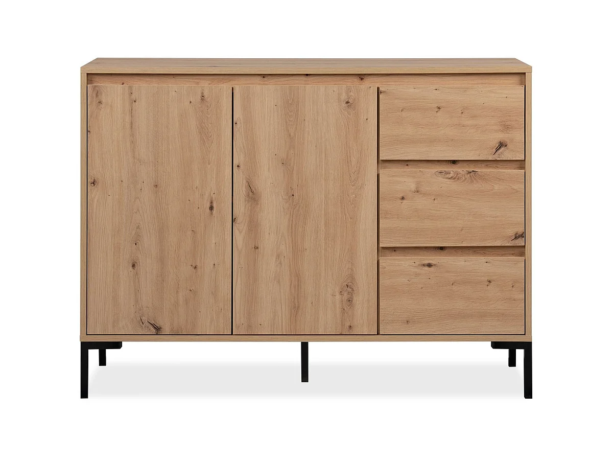 Buffet 2 portes 3 tiroirs effet chêne 120 cm - Ronda