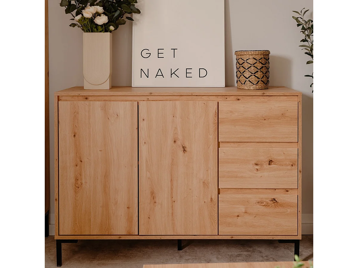 Buffet 2 portes 3 tiroirs effet chêne 120 cm - Ronda