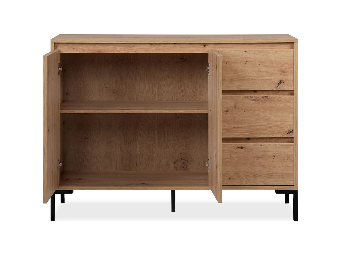 Buffet 2 portes 3 tiroirs effet chêne 120 cm - Ronda