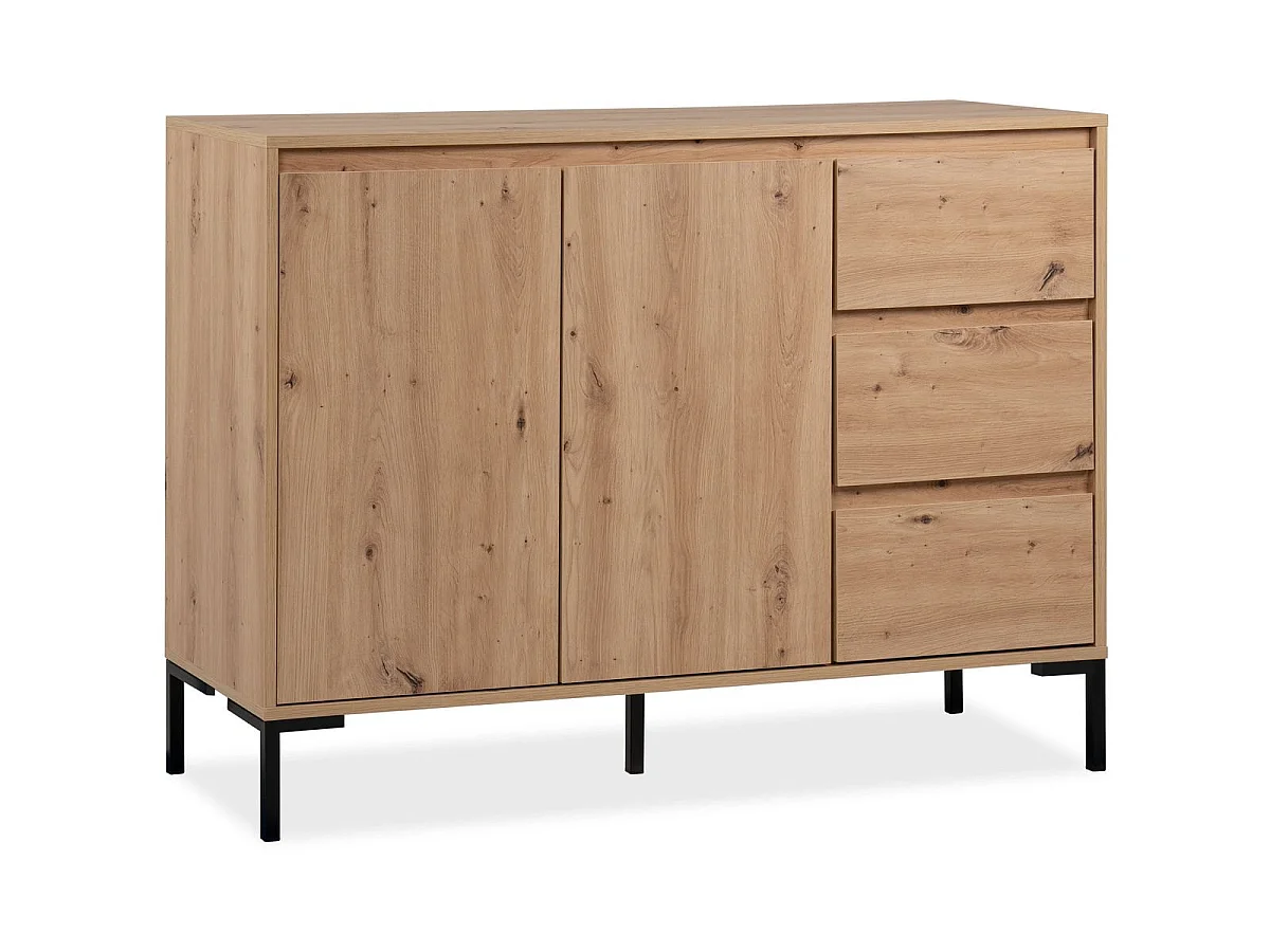 Buffet 2 portes 3 tiroirs effet chêne 120 cm - Ronda