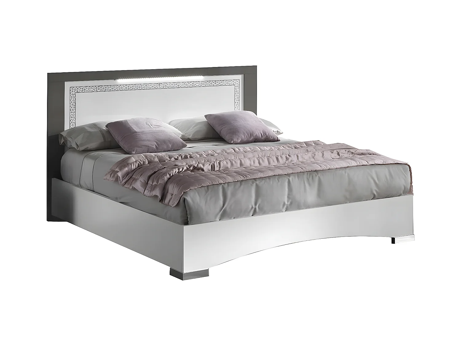 FADILY - Lit 140x190cm Laquée Blanc avec Eclairage Led