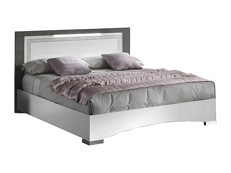 FADILY - Lit 140x190cm Laquée Blanc avec Eclairage Led