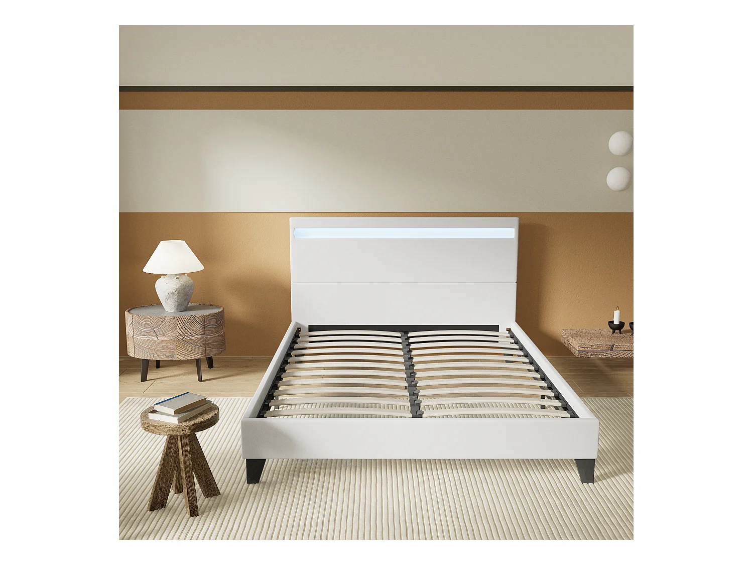 Lit Avec Éclairage LED Simili Blanc 120x190 Cm