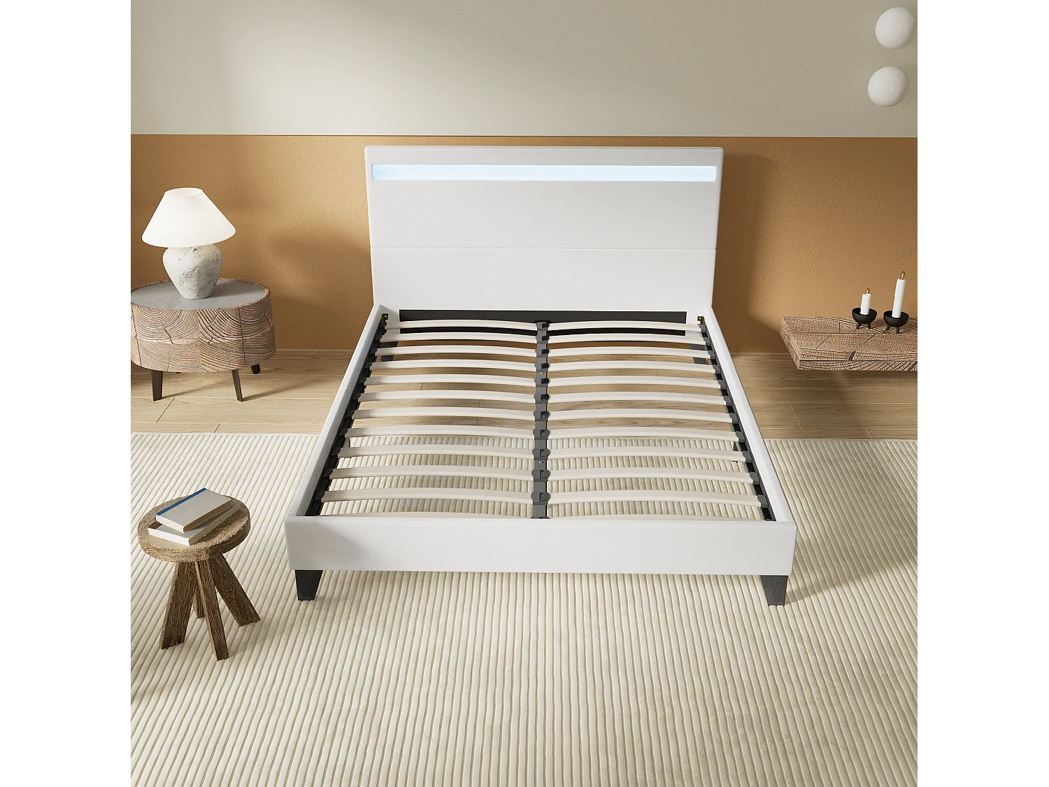 Lit Avec Éclairage LED Simili Blanc 120x190 Cm